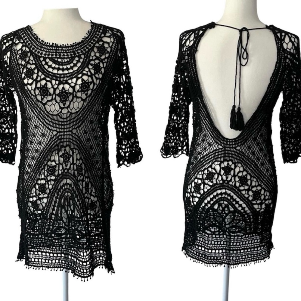 Pura Vida Women’s Bathing Suit Cover Up Crochet Lace Bikini Swimsuit Dress Sz M - Picture 1 of 11